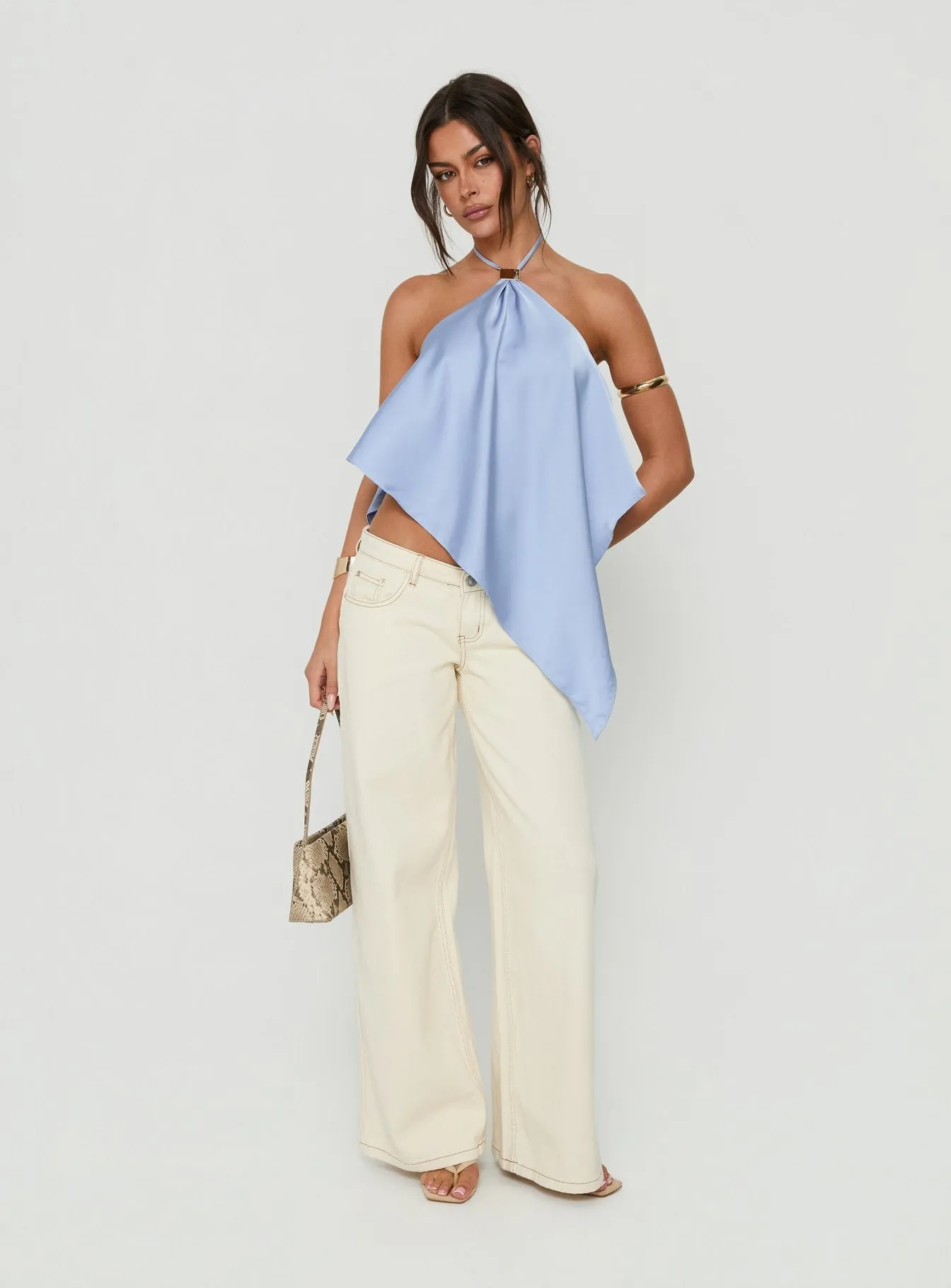 Lisada Halter Asymmetrical Top Blue sold by Princess Polly product image thumbnail 3