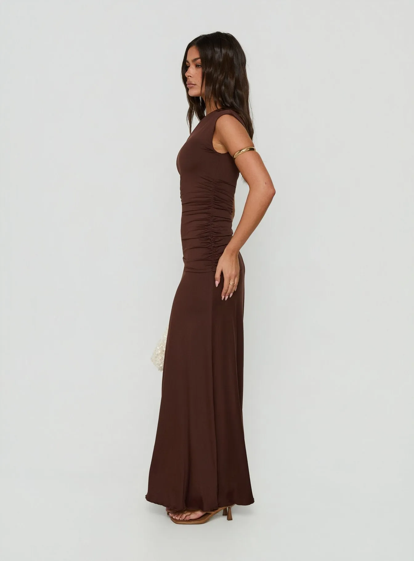 Gwenneth One Shoulder Maxi Dress Chocolate sold by Princess Polly product image thumbnail 3