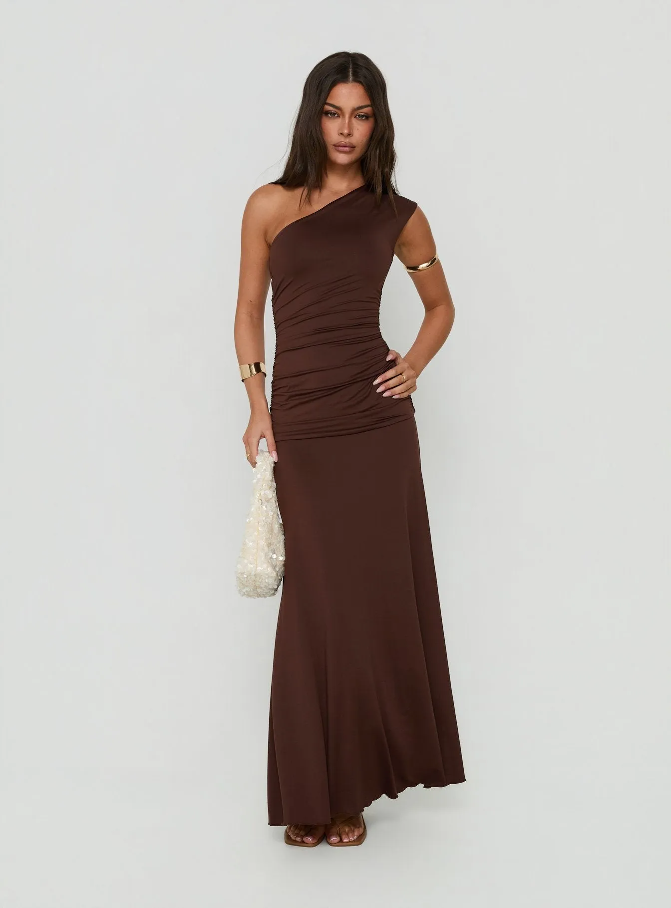 Gwenneth One Shoulder Maxi Dress Chocolate sold by Princess Polly product image thumbnail 2
