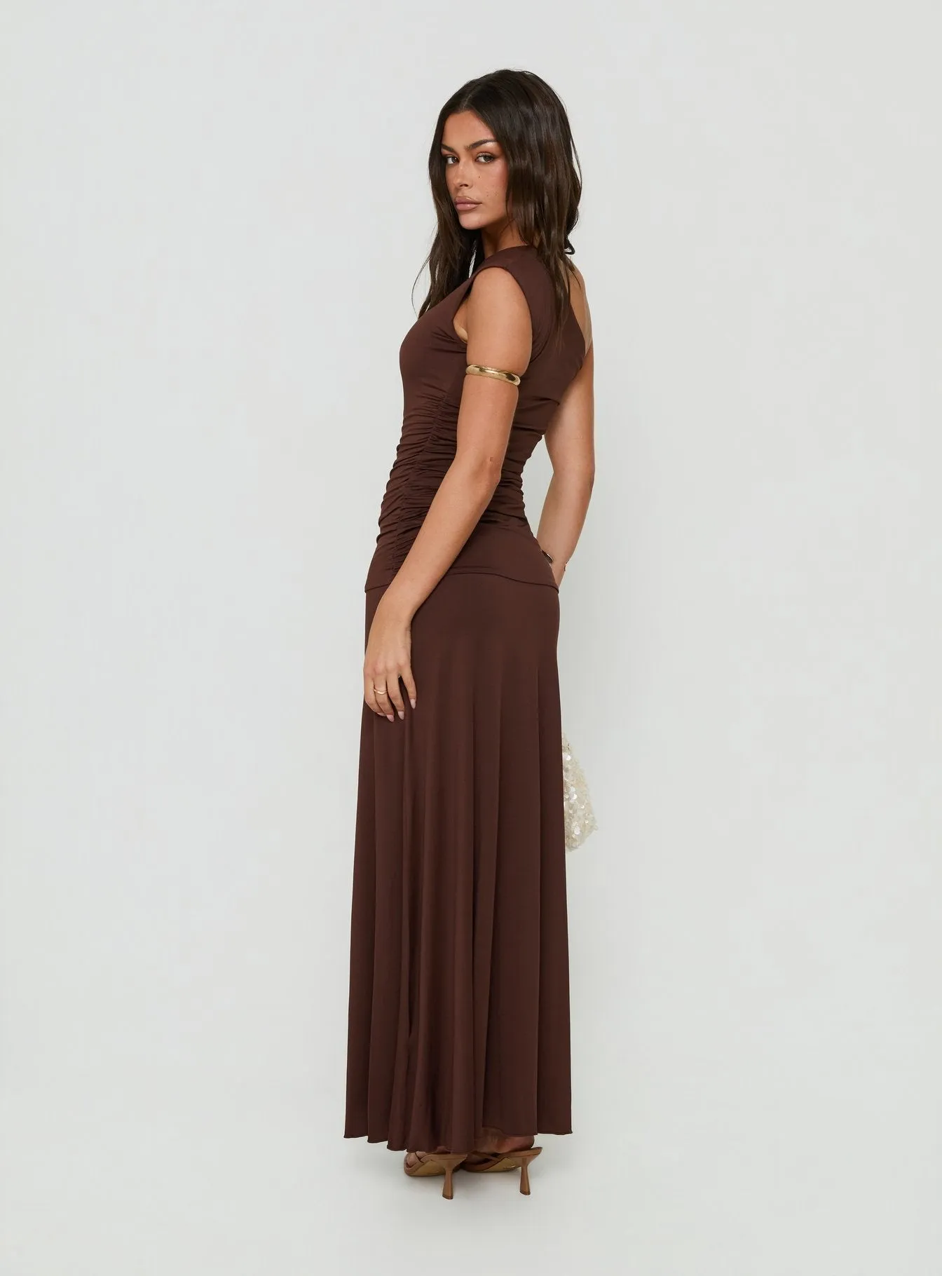 Gwenneth One Shoulder Maxi Dress Chocolate sold by Princess Polly product image thumbnail 4