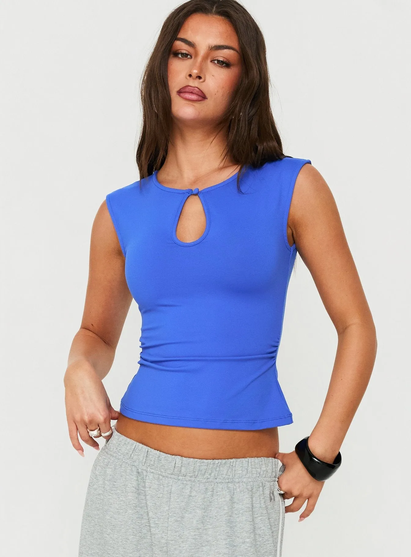 Ailana Cinched Keyhole Top Blue sold by Princess Polly product image thumbnail 2