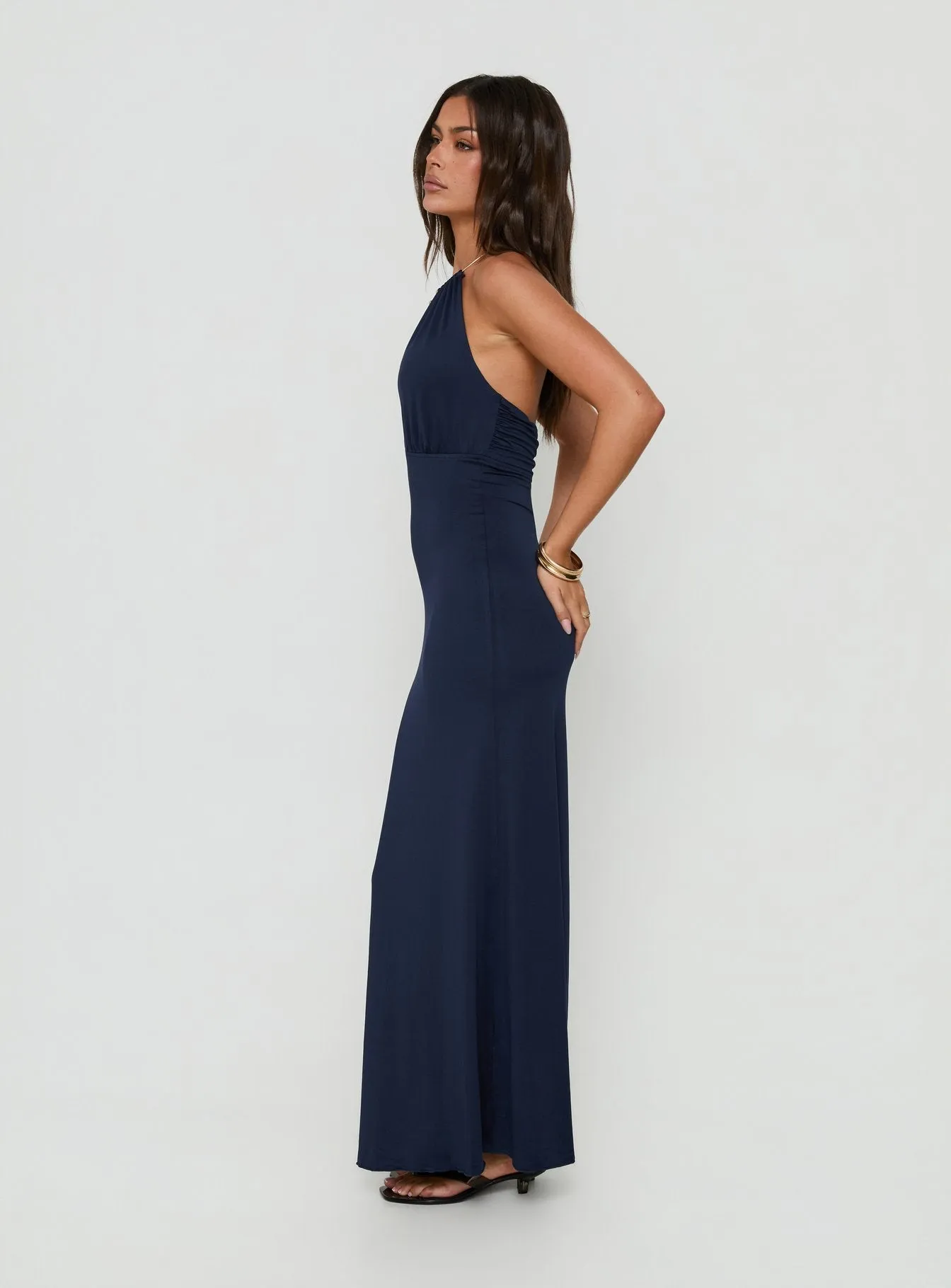 Dionira Plunge Halter Maxi Dress Navy sold by Princess Polly product image thumbnail 3