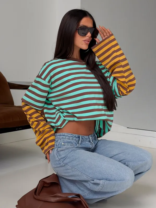 Jorgiah Layered Long Sleeve Top Multi Stripe made by Princess Polly