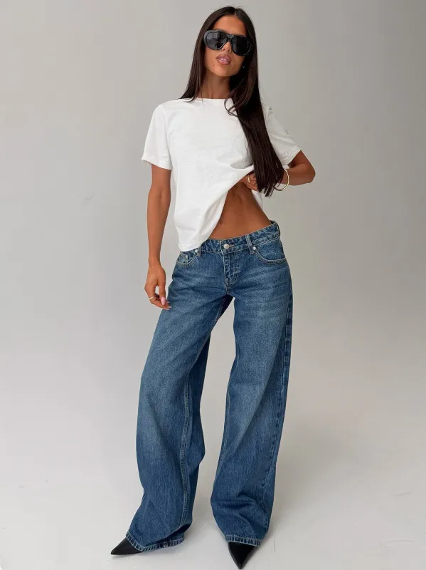 Ellanor Low Rise Straight Leg Jeans Vintage Dark Blue made by Princess Polly
