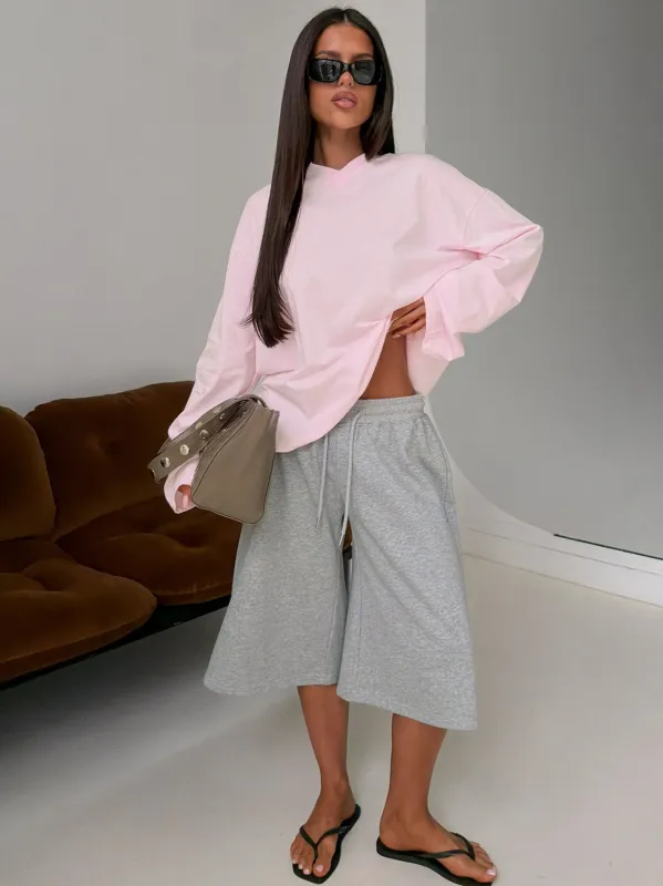 Settle Down Long Sleeve V Neck Top Soft Pink made by Princess Polly