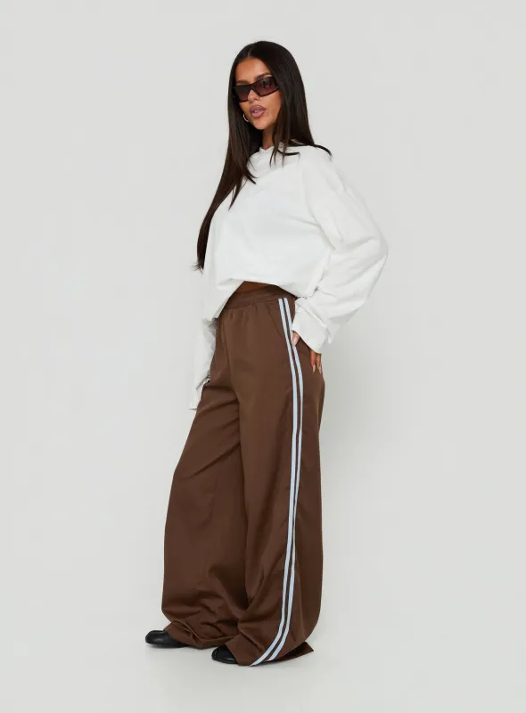 Fielder Track Pants Brown / Blue made by Princess Polly