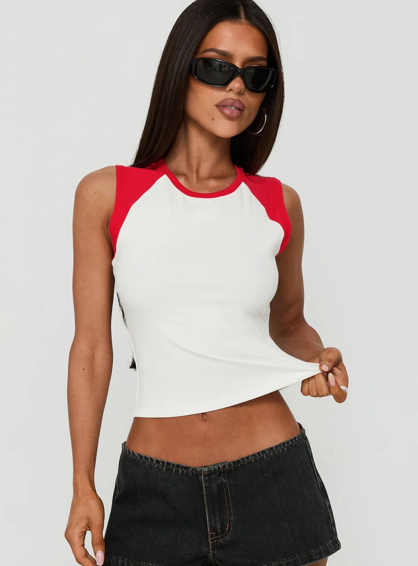 Meaddow Raglan Tank Top White / Red sold by Princess Polly product image thumbnail 2