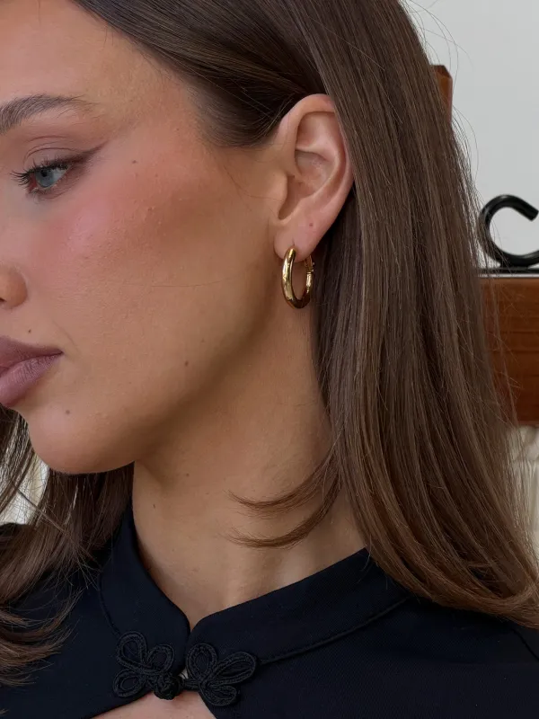Tindra Gold Plated 25mm Hoop Earrings Gold made by Princess Polly