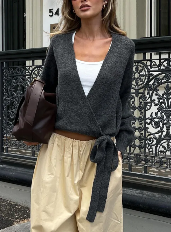 Daelan Wrap Knit Cardigan Charcoal made by Princess Polly