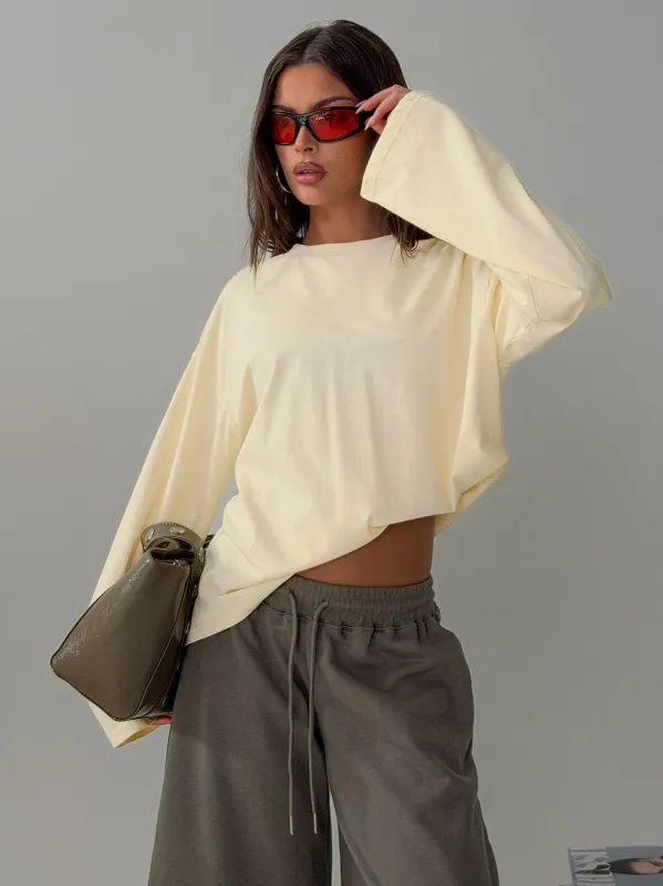 Settle Down Long Sleeve Top Butter Yellow made by Princess Polly