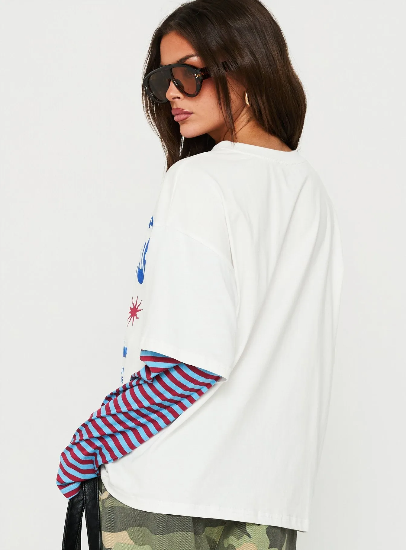 Enjoy The Sunshine Layered Long Sleeve Graphic Tee White / Blue Stripe sold by Princess Polly product image thumbnail 5