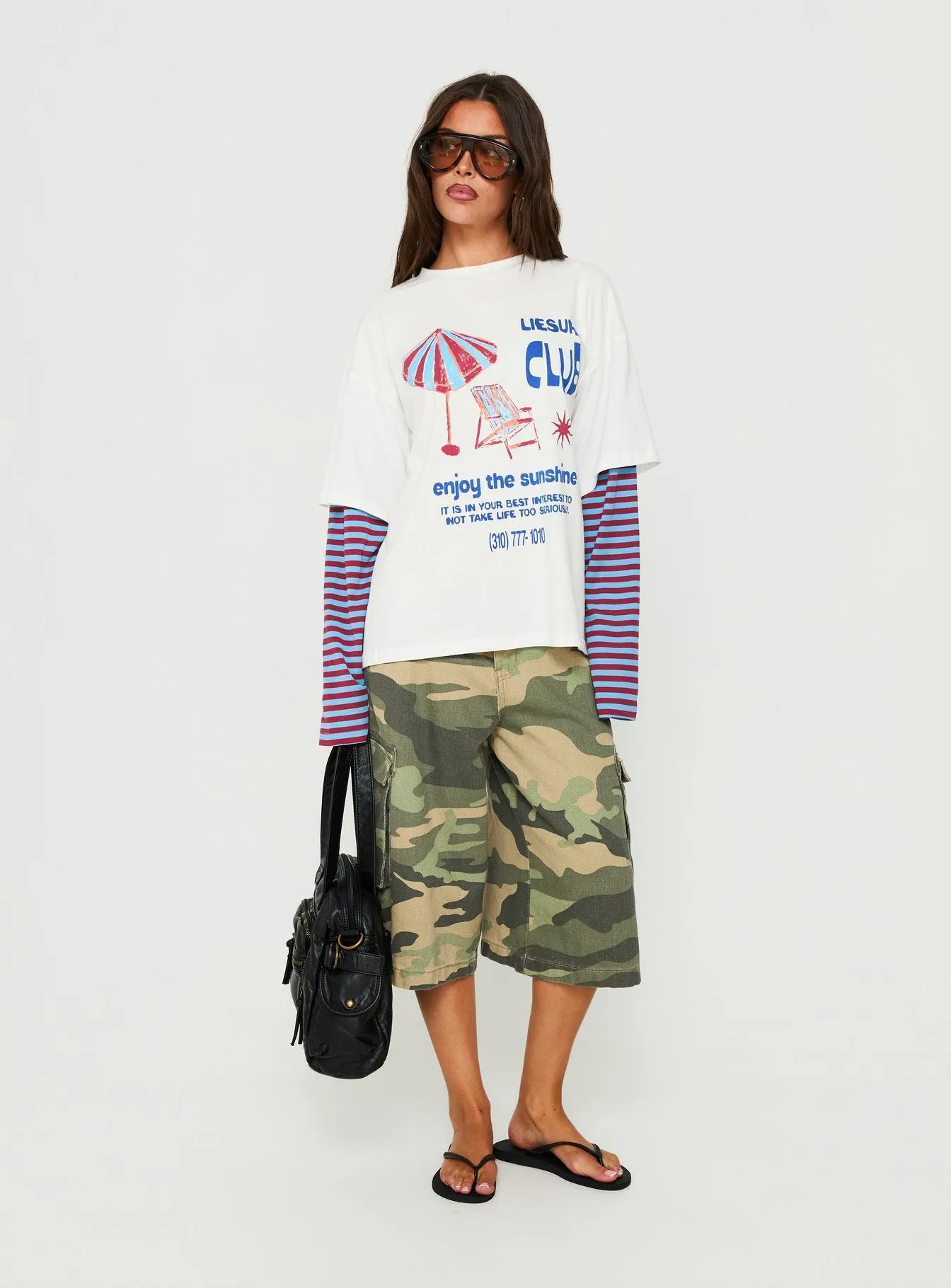 Enjoy The Sunshine Layered Long Sleeve Graphic Tee White / Blue Stripe sold by Princess Polly product image thumbnail 3