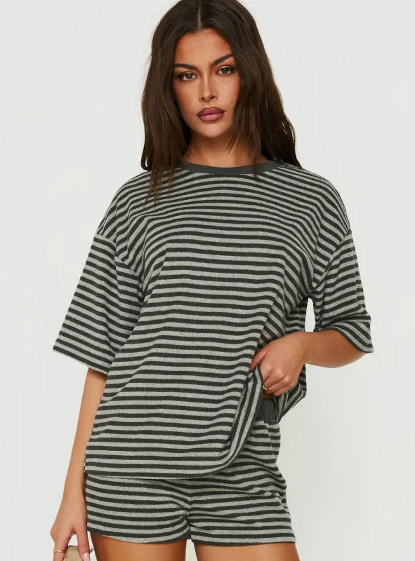 Selvina Terry Towelling Oversized Tee Grey Stripe made by Princess Polly