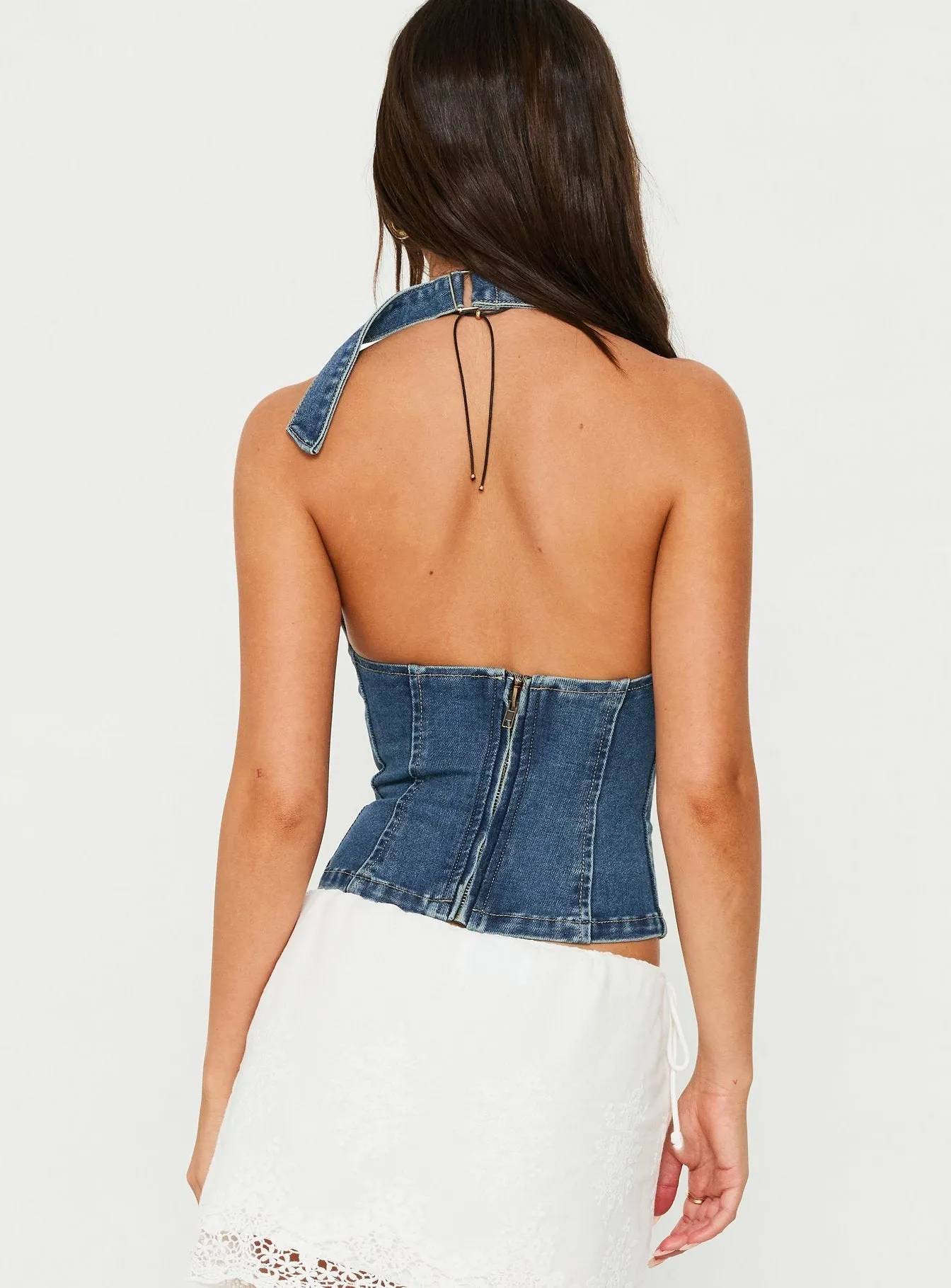 Nandie Denim Halter Top Dark Blue Wash sold by Princess Polly product image thumbnail 5