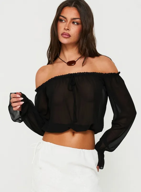 Mariya Off Shoulder Long Sleeve Top Black made by Princess Polly