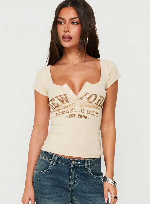 Olivie Graphic Short Sleeve Henley Top Multi made by Princess Polly