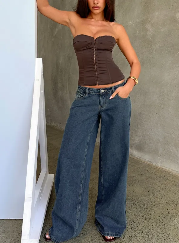Picco Ultra Low Rise Wide Leg Jeans Dark Blue Wash made by Princess Polly