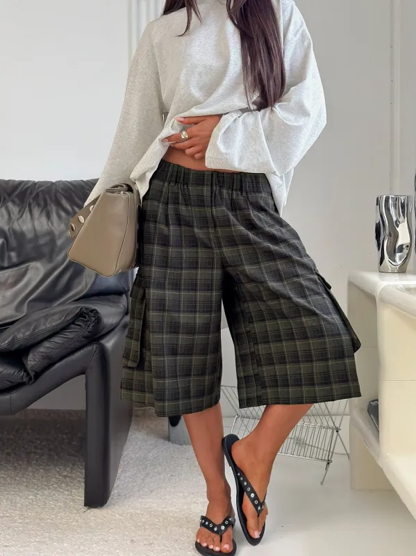 Brenn Baggy Longline Shorts Plaid Multi made by Princess Polly