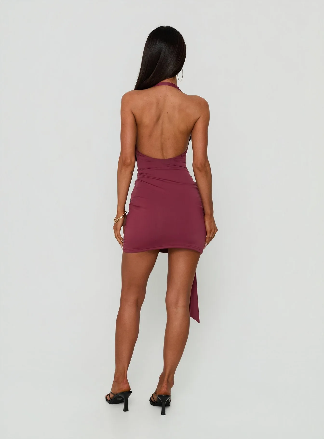 Poppee Halter Tie Detail Mini Dress Burgundy sold by Princess Polly product image thumbnail 4