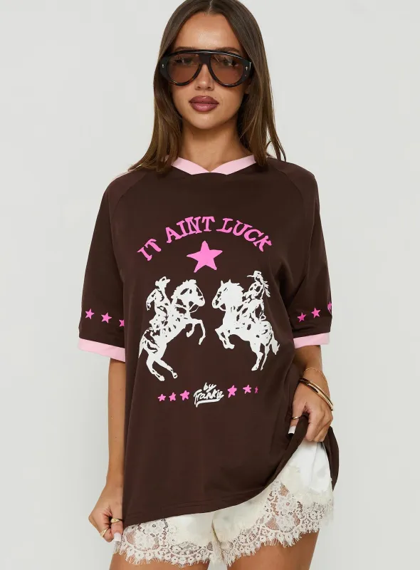 It Ain't Luck Oversized Graphic Tee Brown / Multi made by Princess Polly