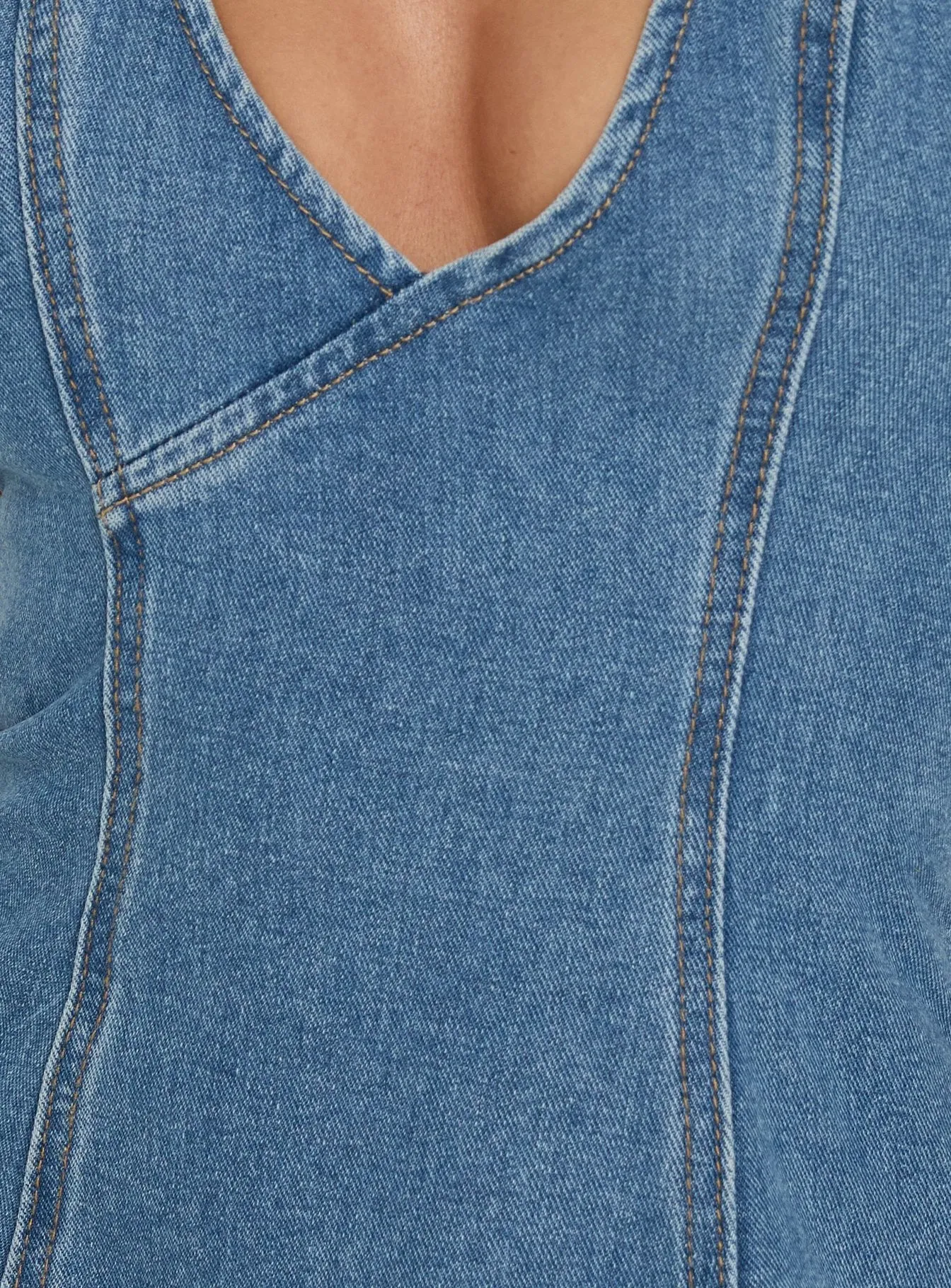 Say Goodnight Denim Halter Mini Dress Bright Blue Wash sold by Princess Polly product image thumbnail 5