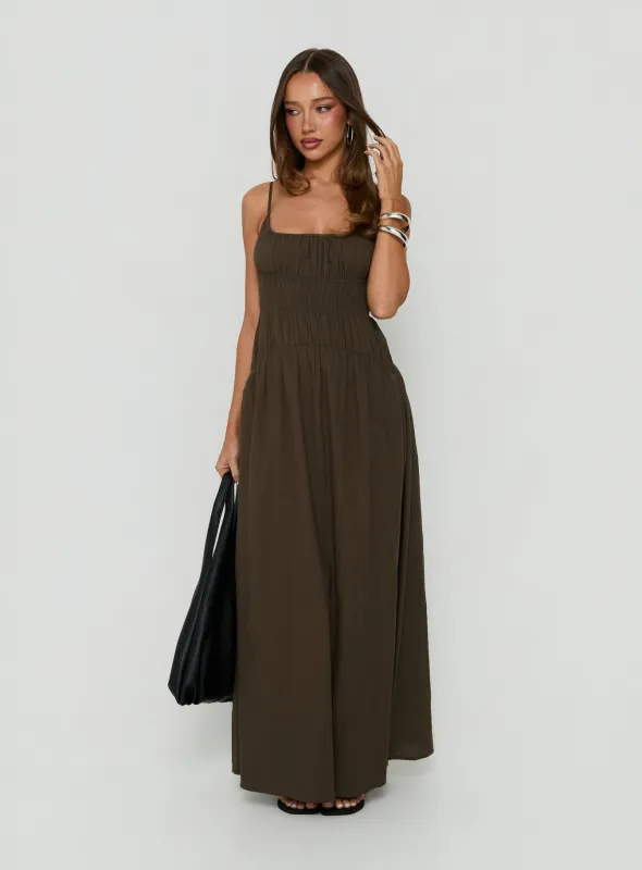Magnolie Shirred Maxi Dress Green made by Princess Polly