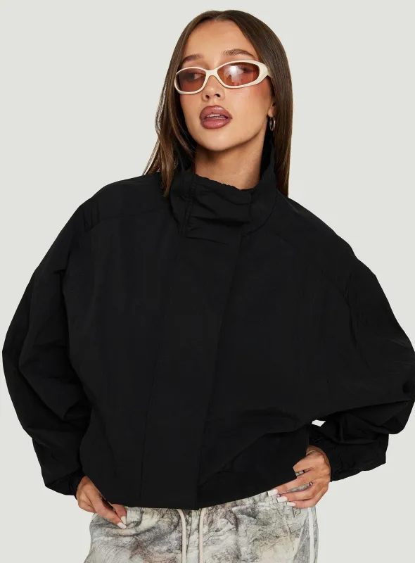 Kallow Funnel Neck Windbreaker Jacket Black made by Princess Polly