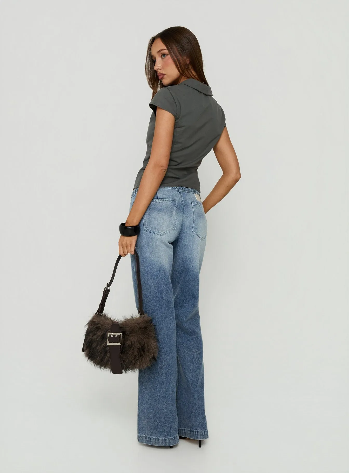 Nadiana Low Rise Belted Baggy Jeans Light Wash Blue sold by Princess Polly product image thumbnail 5