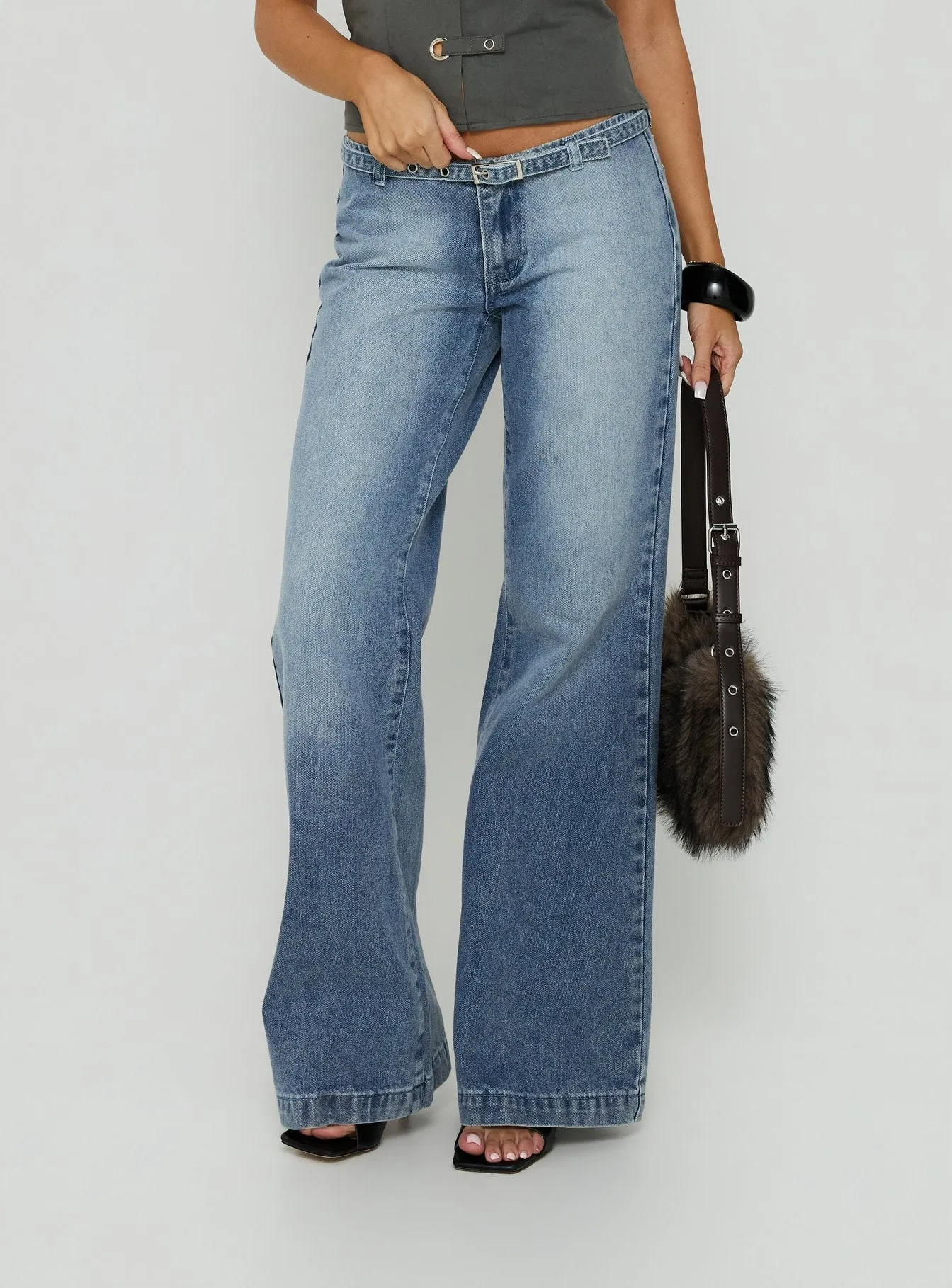 Nadiana Low Rise Belted Baggy Jeans Light Wash Blue sold by Princess Polly product image thumbnail 2