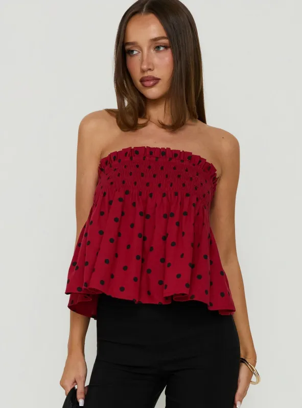 Peachy Keen Frill Cami Top Red Polka Dot made by Princess Polly