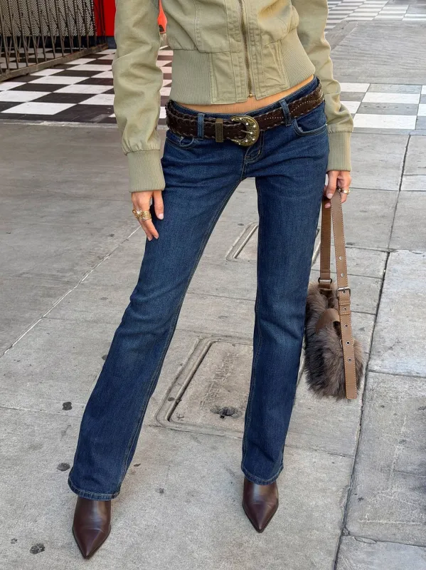 Naketa Ultra Low Rise Bootleg Jeans Mid Blue Wash made by Princess Polly