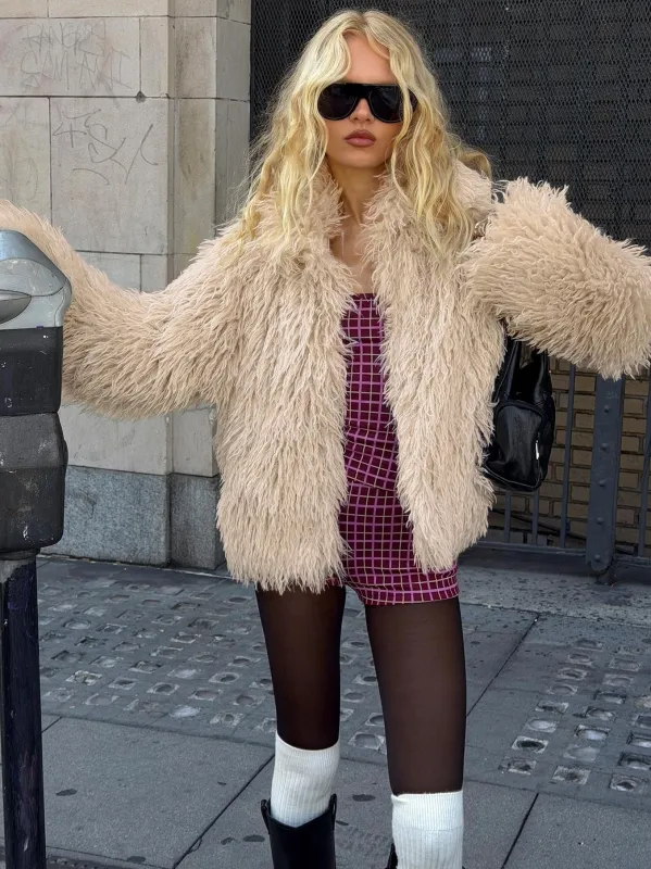 Kaiero Oversized Faux Fur Shag Jacket Cream made by Princess Polly