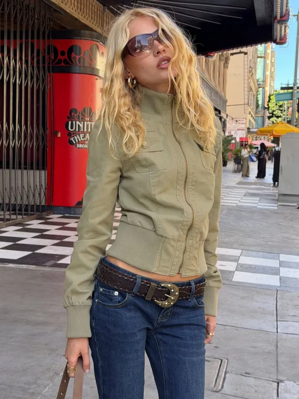 Marykate Funnel Neck Fitted Jacket Khaki made by Princess Polly