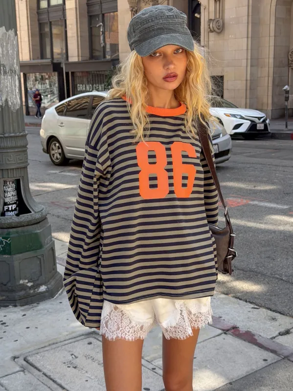 All Rounder Long Sleeve Varsity Graphic Top Multi Stripe made by Princess Polly