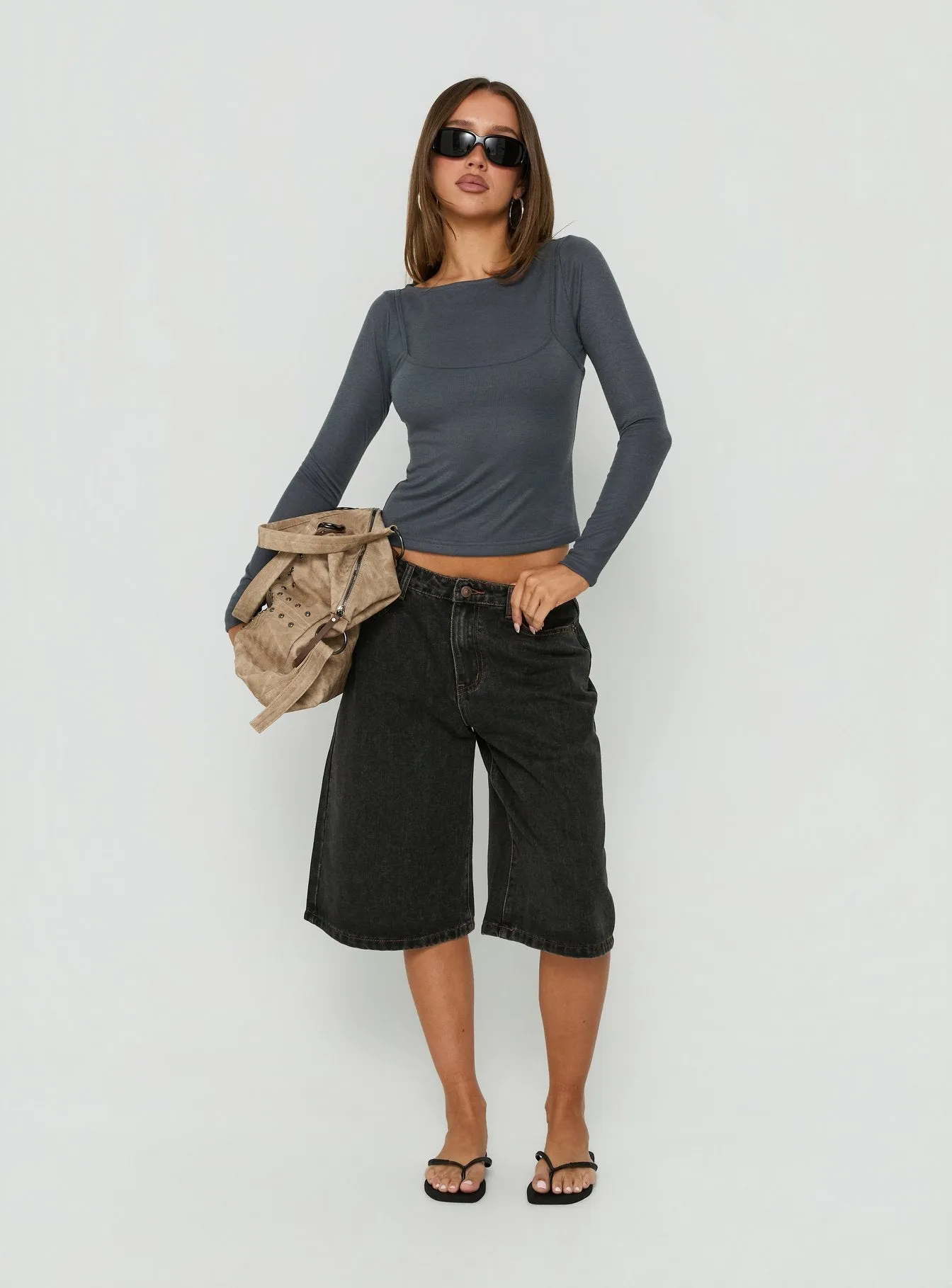 Isibella Layered Long Sleeve Top Charcoal sold by Princess Polly product image thumbnail 3