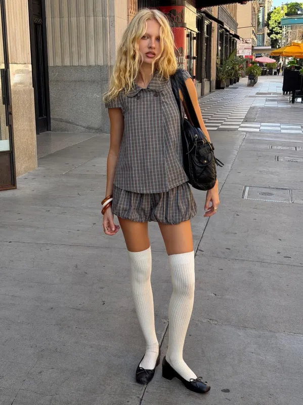 Tuckerr Bubble Skort Grey Check made by Princess Polly