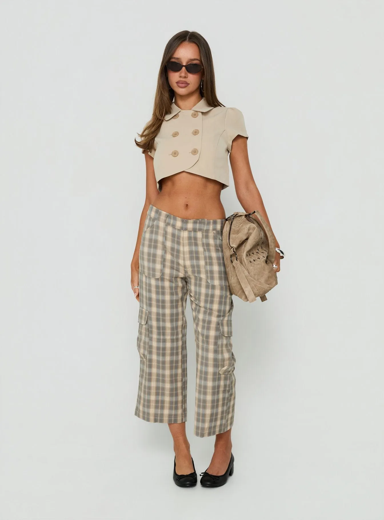 Kaidenn Double Breasted Micro Crop Top Taupe sold by Princess Polly product image thumbnail 3