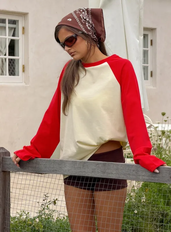 Settle Down Long Sleeve Raglan Top Lemon / Red made by Princess Polly