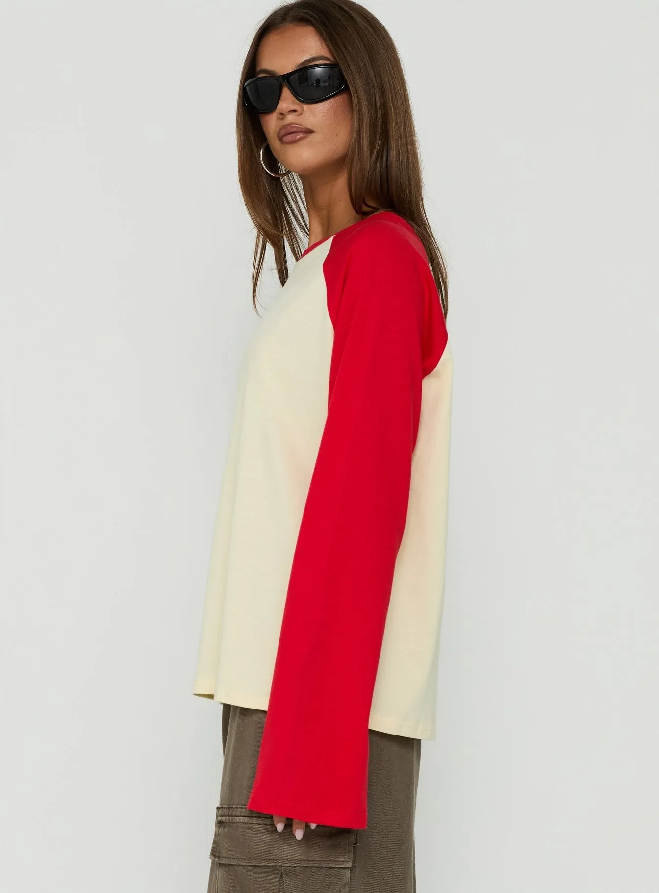 Settle Down Long Sleeve Raglan Top Lemon / Red sold by Princess Polly product image thumbnail 4