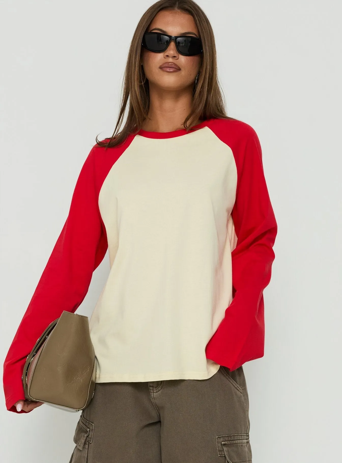 Settle Down Long Sleeve Raglan Top Lemon / Red sold by Princess Polly product image thumbnail 2