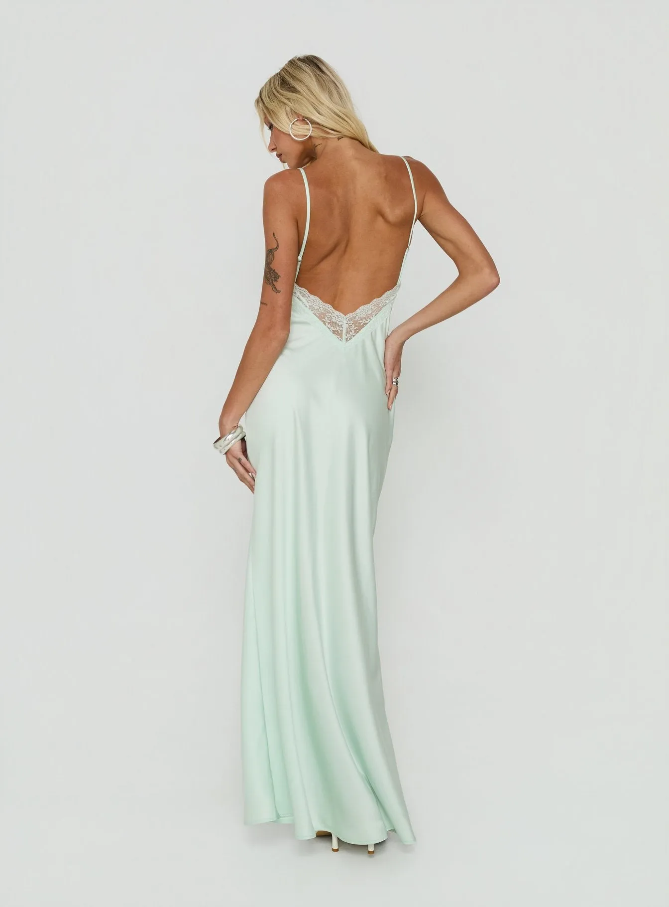 Flip A Switch Satin Lace Slip Maxi Dress Mint sold by Princess Polly product image thumbnail 5