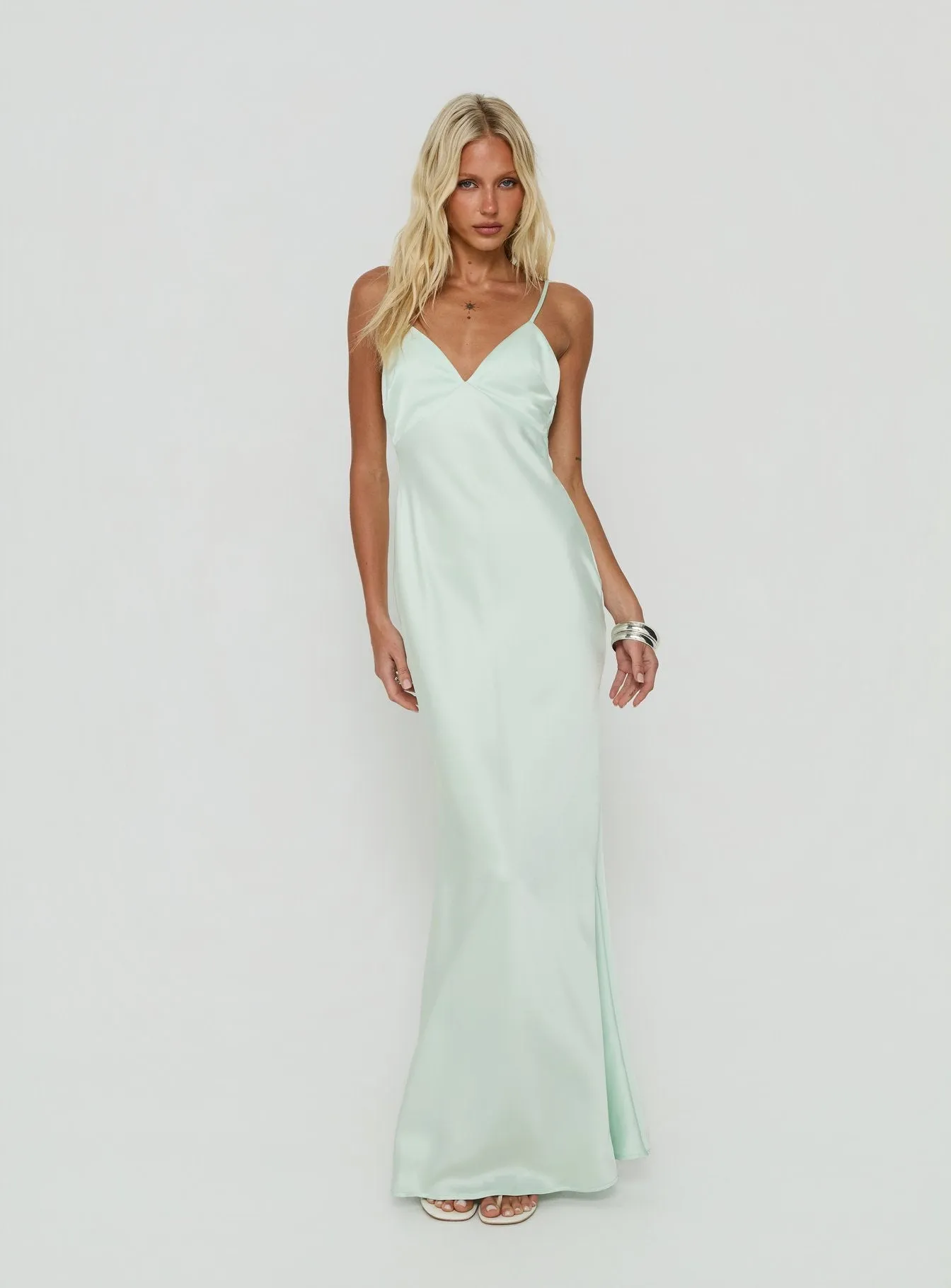 Flip A Switch Satin Lace Slip Maxi Dress Mint sold by Princess Polly product image thumbnail 2