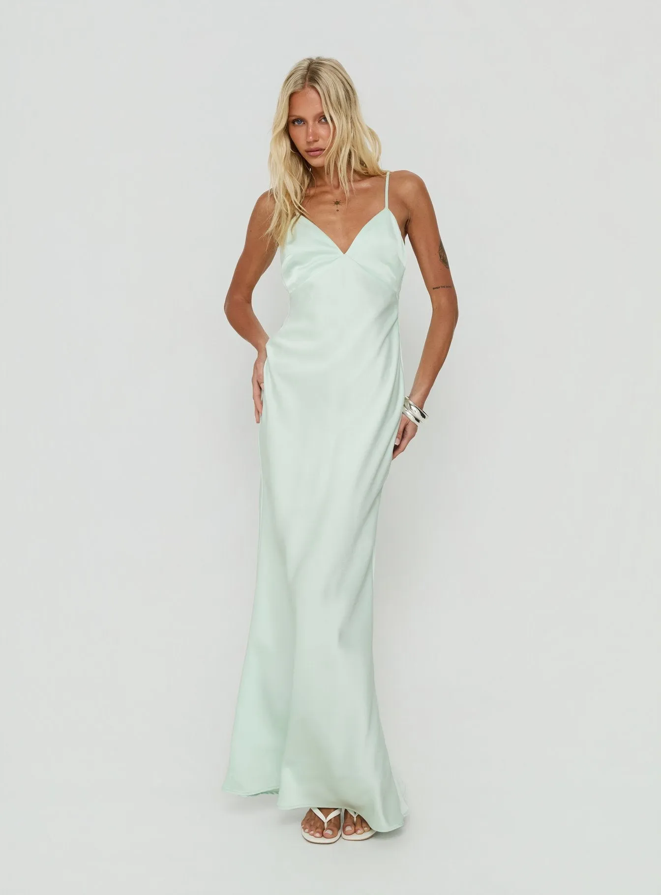 Flip A Switch Satin Lace Slip Maxi Dress Mint sold by Princess Polly product image thumbnail 3