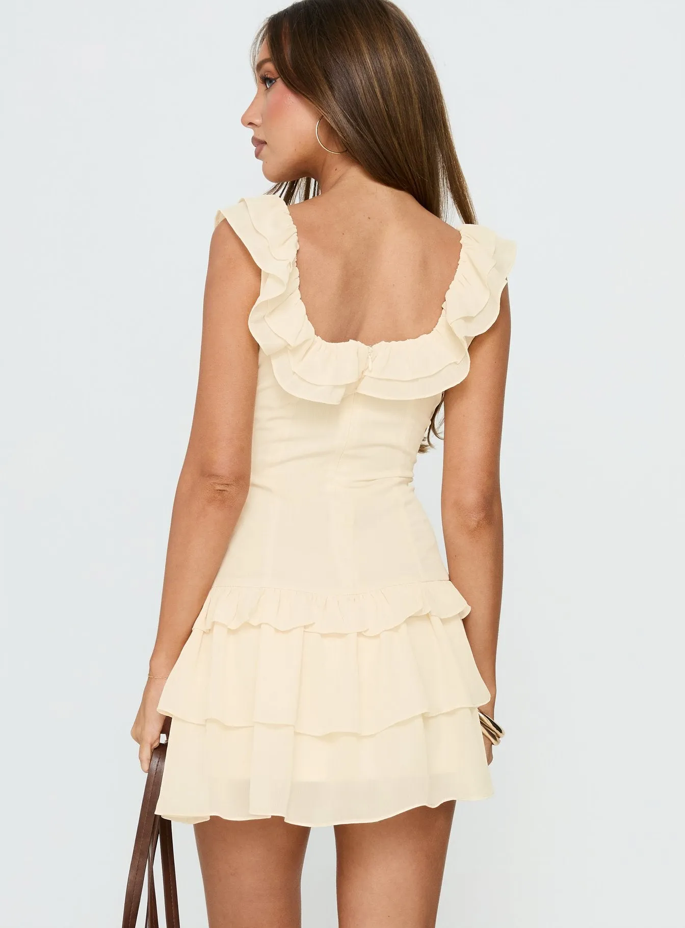 Fawnia Frill Ruched Mini Dress Cream Tall sold by Princess Polly product image thumbnail 4