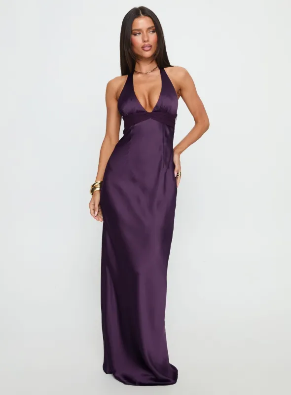 Odyssa Halter Maxi Dress Purple Petite made by Princess Polly
