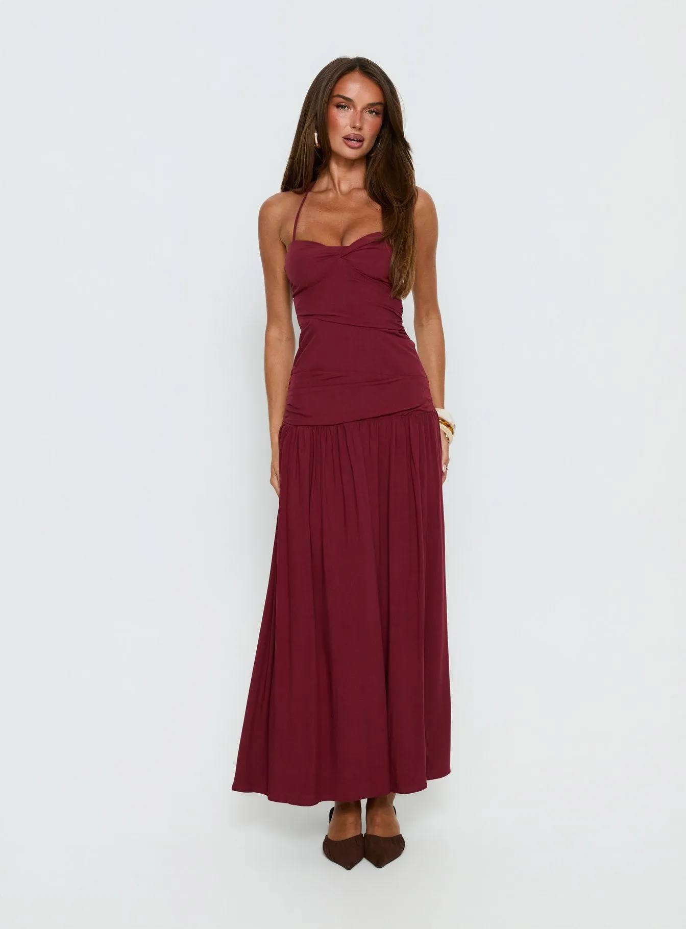 Marguerite Halter Maxi Dress Ruby Wine Tall sold by Princess Polly