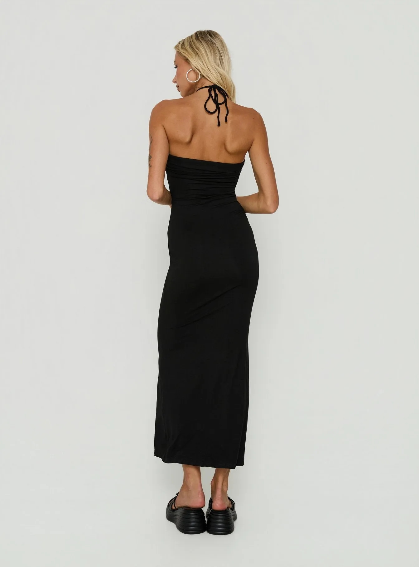 Betsey Ring Detail Tie Neck Dress Black sold by Princess Polly product image thumbnail 5
