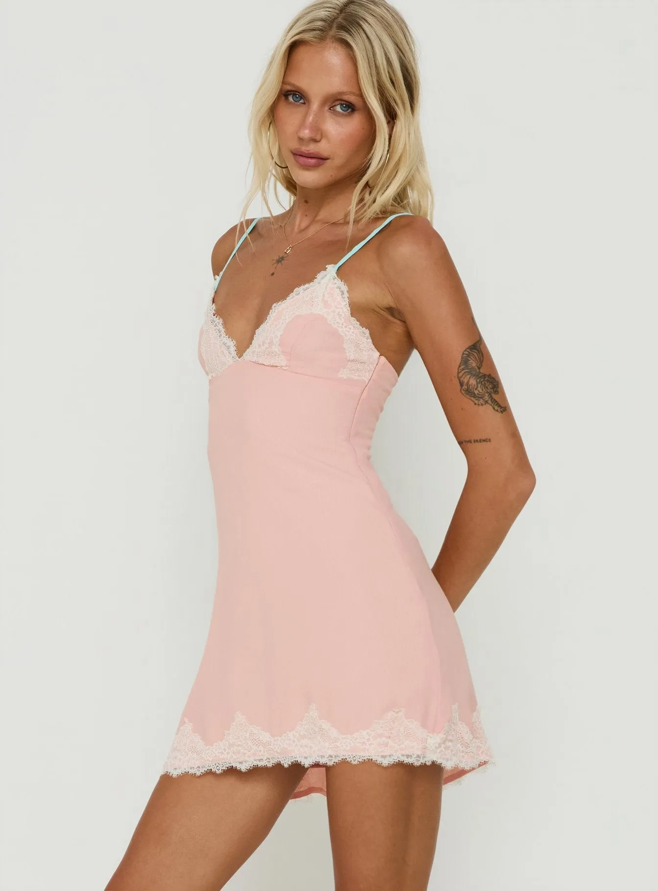 Calistta Lace Trim Mini Dress Pink sold by Princess Polly product image thumbnail 4