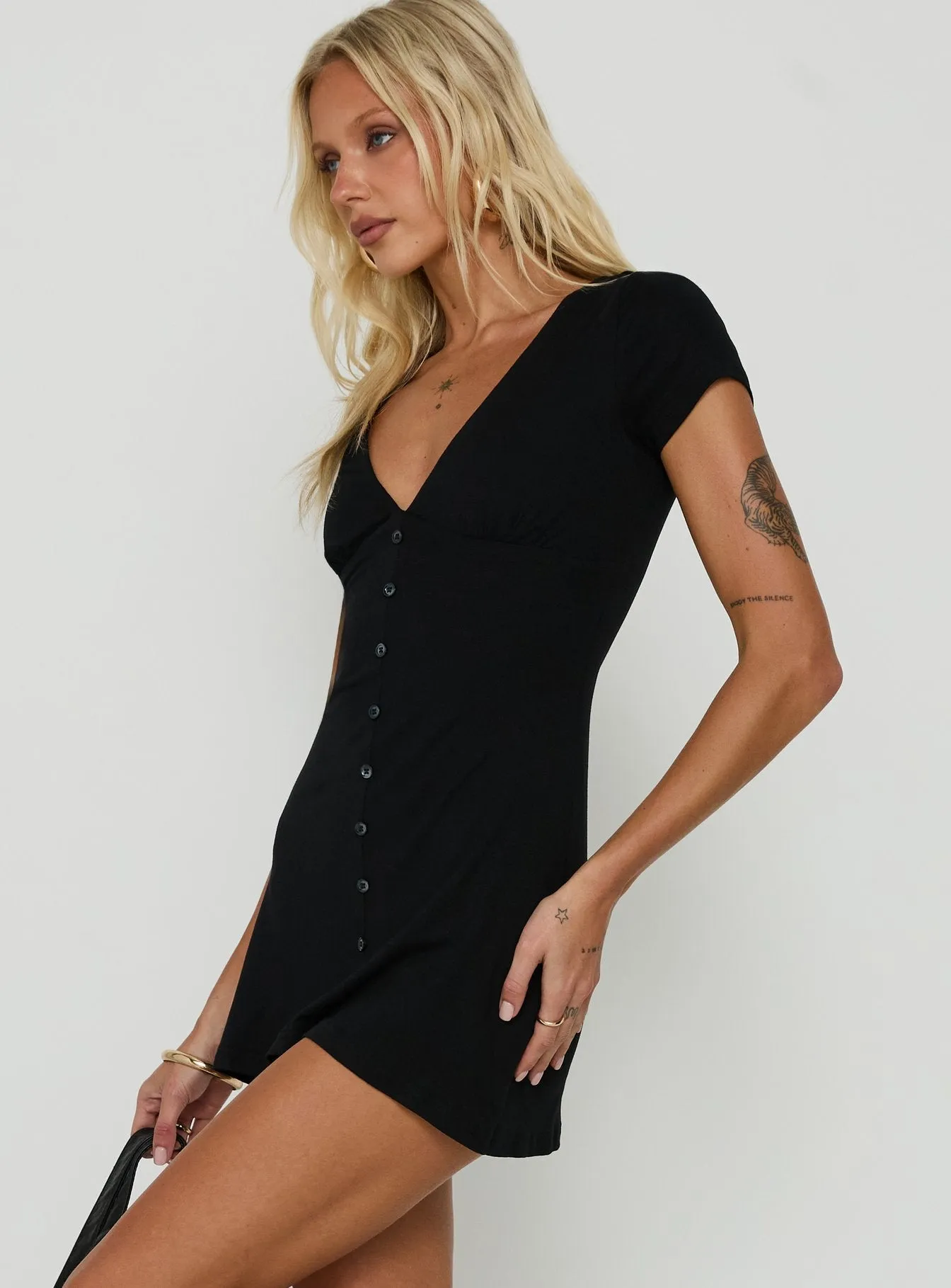 Tessah V Neck Button Up Playsuit Black sold by Princess Polly product image thumbnail 3
