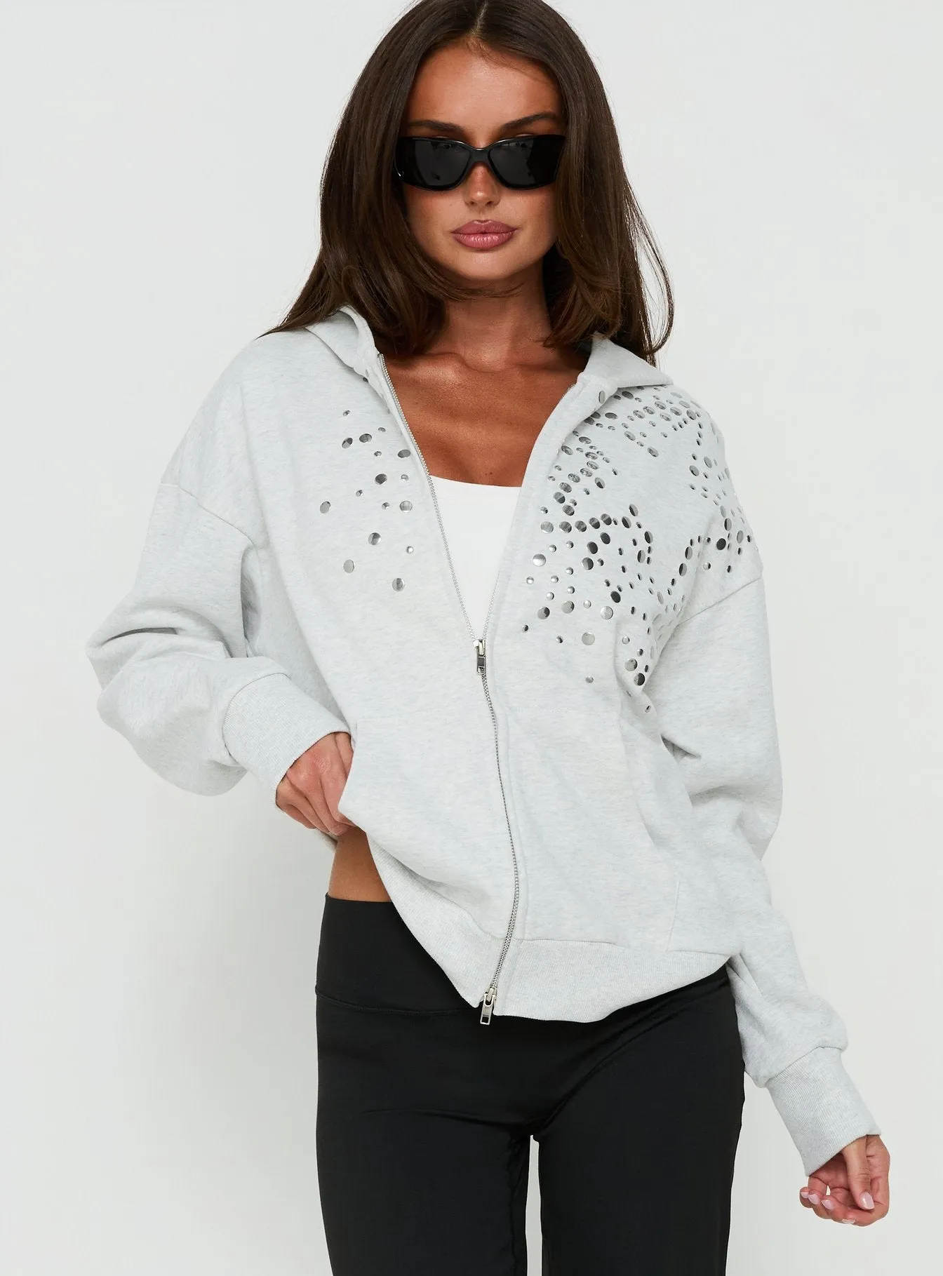 All Day Studded Oversized Hoodie Grey Marle sold by Princess Polly product image thumbnail 2
